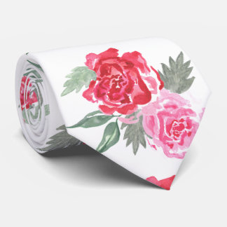 Rosa Rosa Blattgrün Hochzeit unisex Krawatte