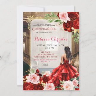 Rosa Rosa Blau Rote Flora Quinceañera Einladung