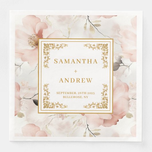 Rosa, rosa, blühende Hochzeitsnapkins Serviette (Vorderseite)
