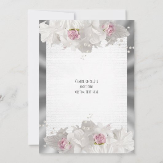 Rosa Rosa Blume auf Silbergrau Einladung (Rückseite)