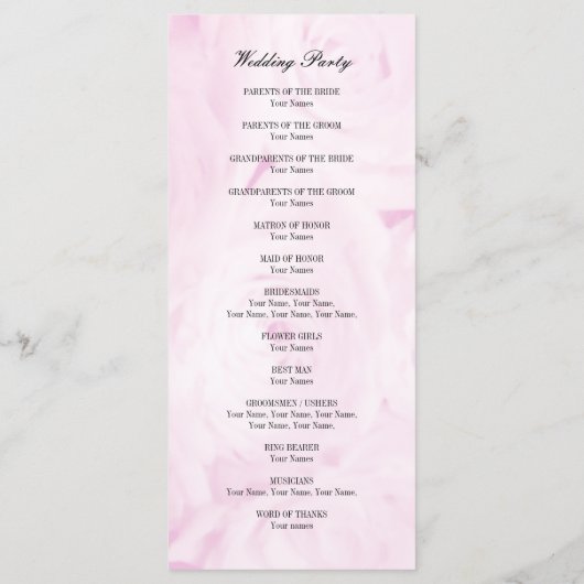 Rosa Rosa Blume Blumenzeremonie Programm (Rückseite)