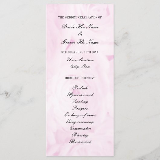 Rosa Rosa Blume Blumenzeremonie Programm (Vorderseite)