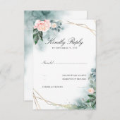 Rosa Rosa Blume Eleganter Goldrahmen Hochzeitszitz RSVP Karte (Vorne/Hinten)