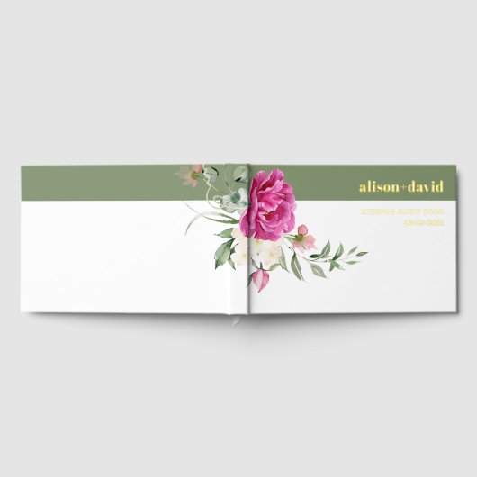 Rosa Rosa Blume Eukalyptus-Zweig Hochzeitfolie Gästebuch (Voll)