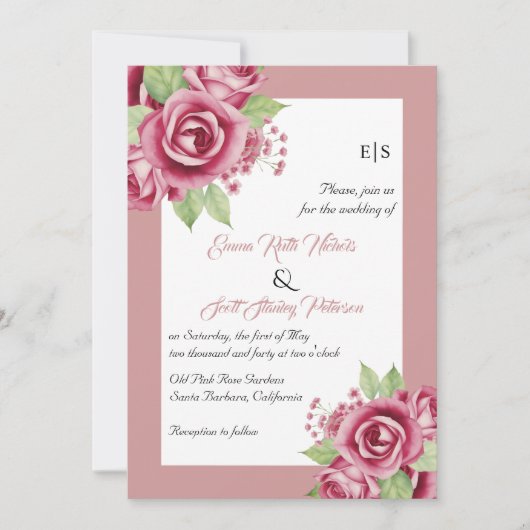 Rosa Rosa-Blume, QR-Code Blumenhochzeit Einladung (Vorderseite)