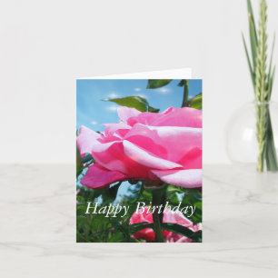 Rosa Rosa Blume und grüne Blätter in Blau Karte