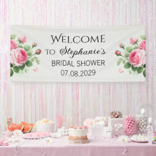 Rosa rosa Blumen rustikale Hochzeitsdusche Banner