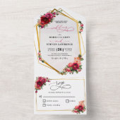 Rosa Rosa Blumen und Imitate Gold All In One Einladung (Innen Boden)