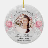 Rosa Rosa Blumenblätter zum Silver Glitzer Foto Ge Keramik Ornament (Hinten)