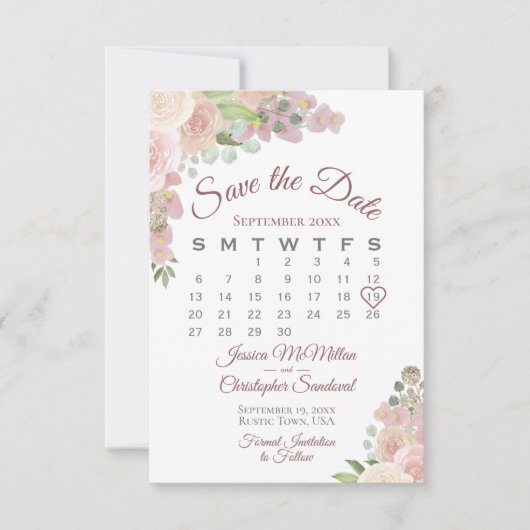 Rosa Rosa Blumengestein Elegantes Boho Hochzeitssk Save The Date (Vorderseite)
