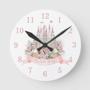 Rosa Rosa Blumenpracht Burg Storybook Dekoration Runde Wanduhr