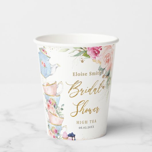 Rosa Rosa Blumenstrauß Party Brautparty Pappbecher (Rückseite)