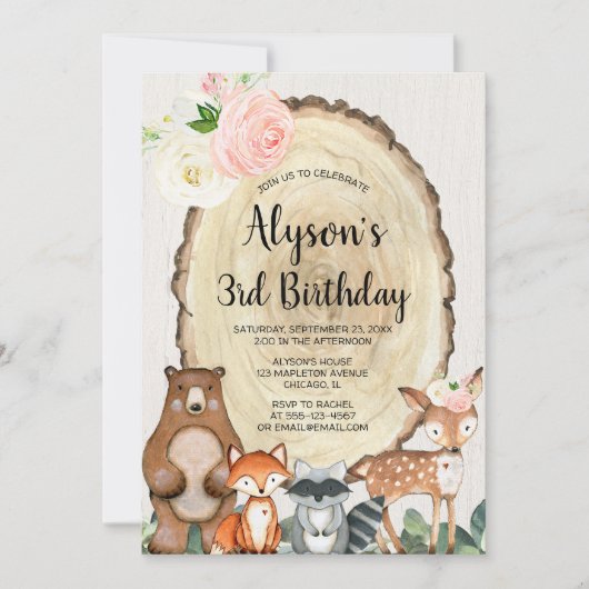 Rosa-Rosa-Blumenwald Geburtstag Einladung (Vorderseite)