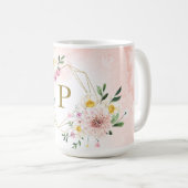 Rosa Rosa Blush Floral Gold Geometrie Kaffeetasse (VorderseiteRechts)