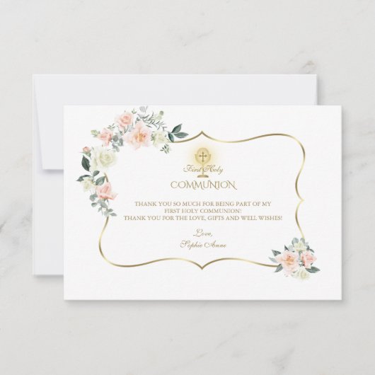 Rosa Rosa Blush Floral Gold Girl Dankeskarte (Vorderseite)