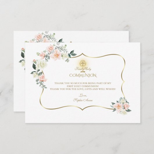 Rosa Rosa Blush Floral Gold Girl Dankeskarte (Vorne/Hinten)