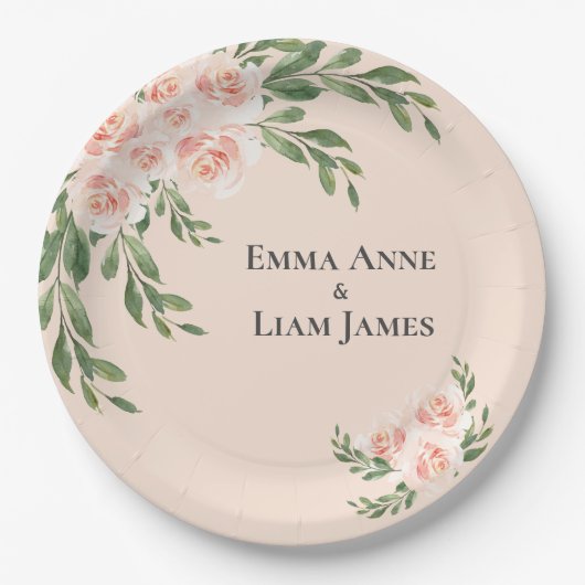 Rosa Rosa Blüte Flora Romantische Elegante Landsch Pappteller (Vorderseite)