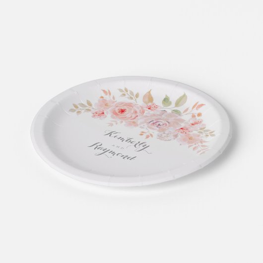 Rosa Rosa Blüte Pappteller (Schrägansicht)