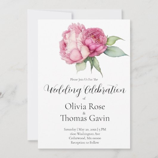 Rosa Rosa Blüten Rosa Rosen Einladung (Vorderseite)