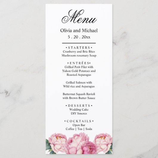 Rosa Rosa Blüten Rosa Rosen Menükarte (Vorderseite)