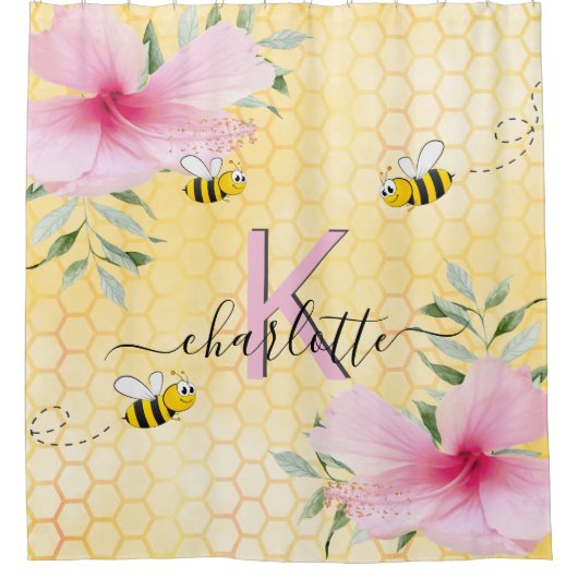 Rosa Rosa Blütenblätter, Monogramm Duschvorhang (Vorderseite)