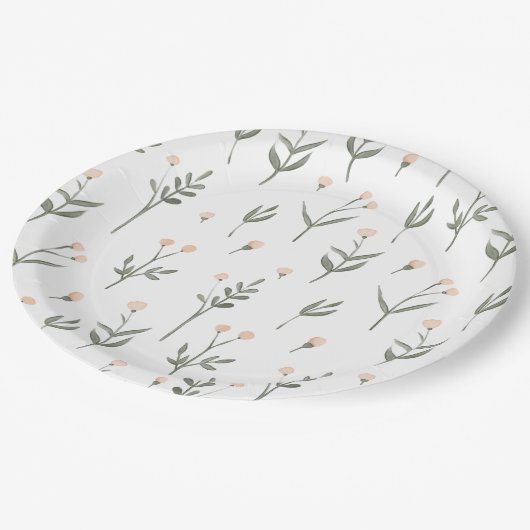 Rosa Rosa Blütenblume Delikate Wildblumen Hütte Pappteller (Schrägansicht)