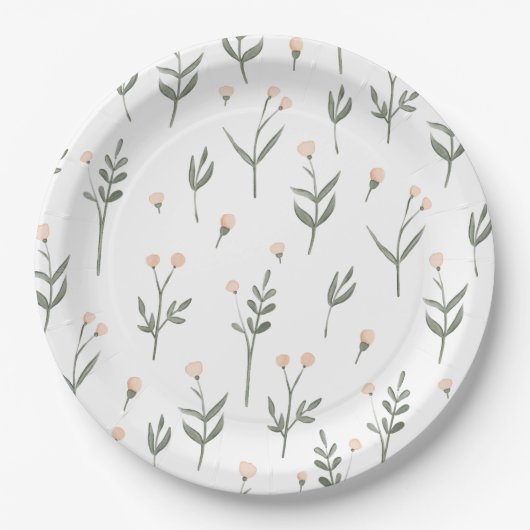 Rosa Rosa Blütenblume Delikate Wildblumen Hütte Pappteller (Vorderseite)