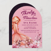 Rosa Rosa Blütenblumenkleid 30. Geburtstag Party Einladung (Vorne/Hinten)