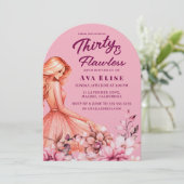 Rosa Rosa Blütenblumenkleid 30. Geburtstag Party Einladung (Stehend Vorderseite)