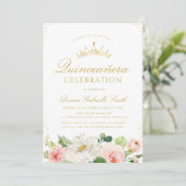 Rosa Rosa Blütenblüte Einladung Quinceanera (Stehend Vorderseite)