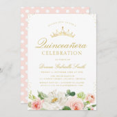 Rosa Rosa Blütenblüte Einladung Quinceanera (Vorne/Hinten)