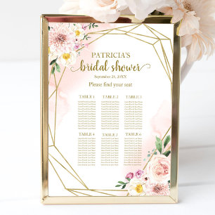 Rosa Rosa Blütenblüte Gold Brautparty Seekarte Poster
