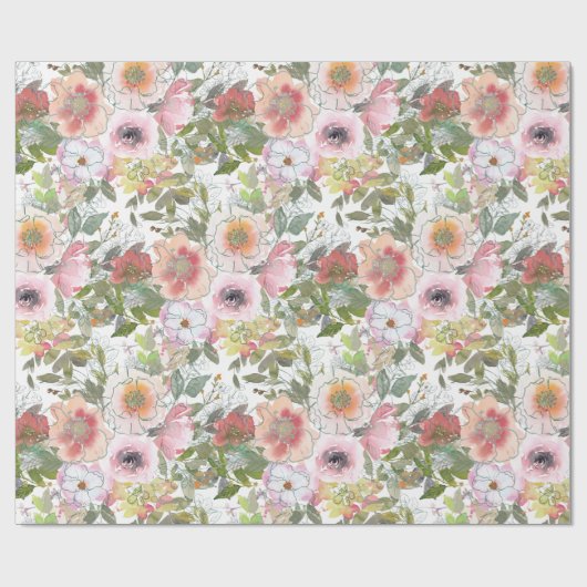 Rosa Rosa Blütenfarbe Blumengrün Geschenkpapier (Flach)