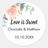 Rosa Rosa Blütenhochzeit Liebe ist süß Runder Aufkleber (Vorderseite)