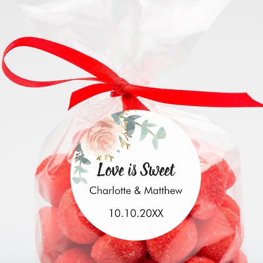 Rosa Rosa Blütenhochzeit Liebe ist süß Runder Aufkleber
