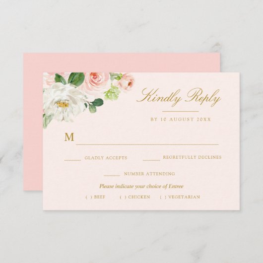 Rosa Rosa Blütenspeise Wahl RSVP Karte (Vorne/Hinten)