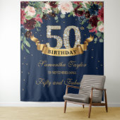 Rosa rosa Bordeaux, blumenboho 50. Geburtstag Wandteppich (Beispiel)