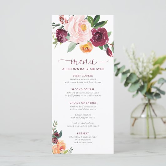 Rosa rosa Bordeaux mit floralen Duschmenüs Programm (Stehend Vorderseite)