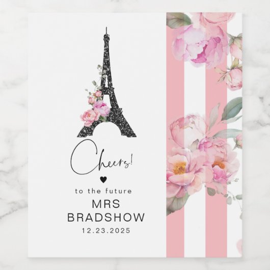 Rosa, rosa Brautparty aus Paris-Eiffelturm Weinetikett (Einzelnes Label)
