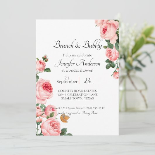 Rosa Rosa Brautparty Brunch (Stehend Vorderseite)