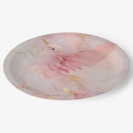 Rosa-Rosa-Brautparty Pappteller (Schrägansicht)