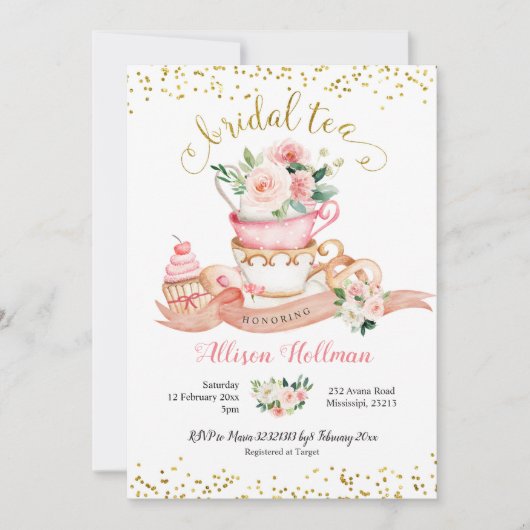 Rosa Rosa Brautparty Tea Party Einladung (Vorderseite)