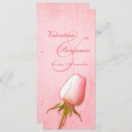 Rosa Rosa Bud Hochzeitsmenü Einladung (Vorne/Hinten)
