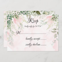 Rosa rosa Chic Florals Green Wedding RSVP Cards