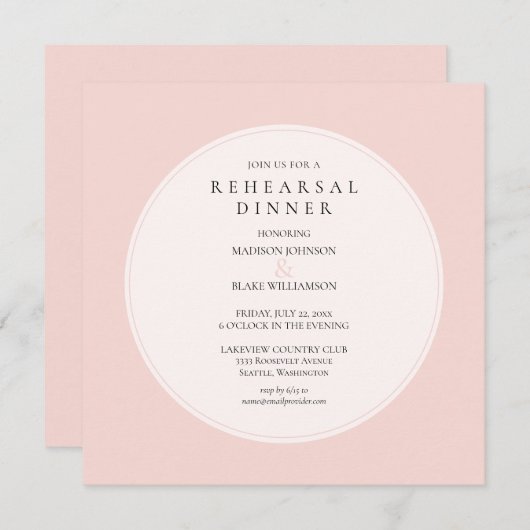 Rosa Rosa Chic Probe Abendessen Einladung (Vorne/Hinten)