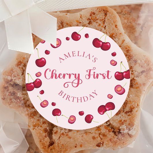 Rosa Rosa Coquette Cherry auf der Top Birthday Auf Runder Aufkleber
