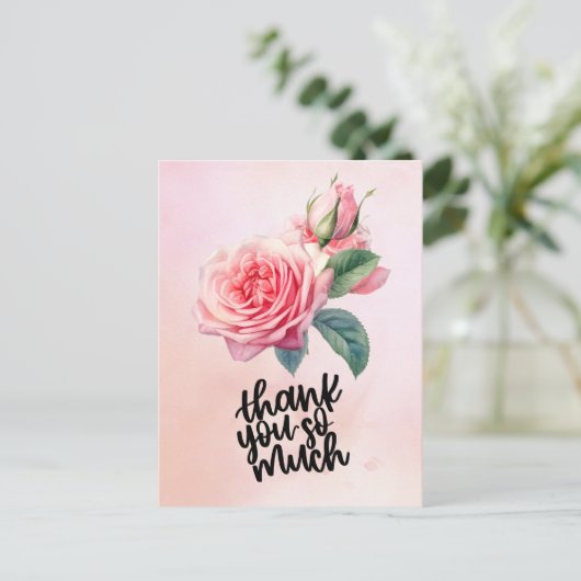 Rosa Rosa Danke Karte auf rosa Hintergrund (Stehend Vorderseite)