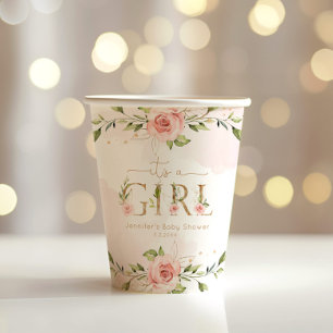 Rosa Rosa, ein Mädchen mit Dusche Pappbecher