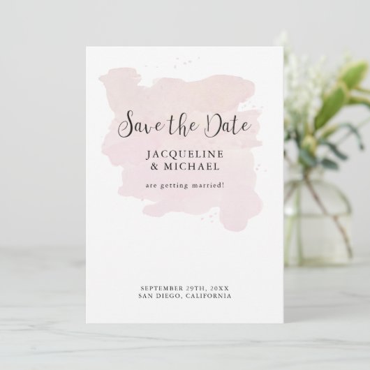 Rosa Rosa Einfache Elegante Moderne Schrift Wasser Save The Date (Stehend Vorderseite)