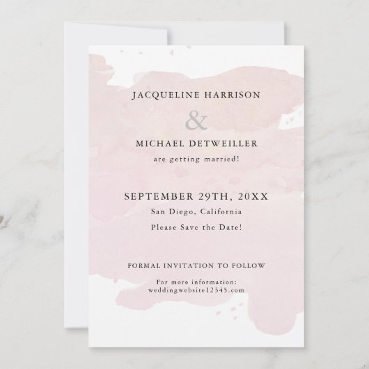 Rosa Rosa Einfache Elegante Moderne Schrift Wasser Save The Date (Rückseite)